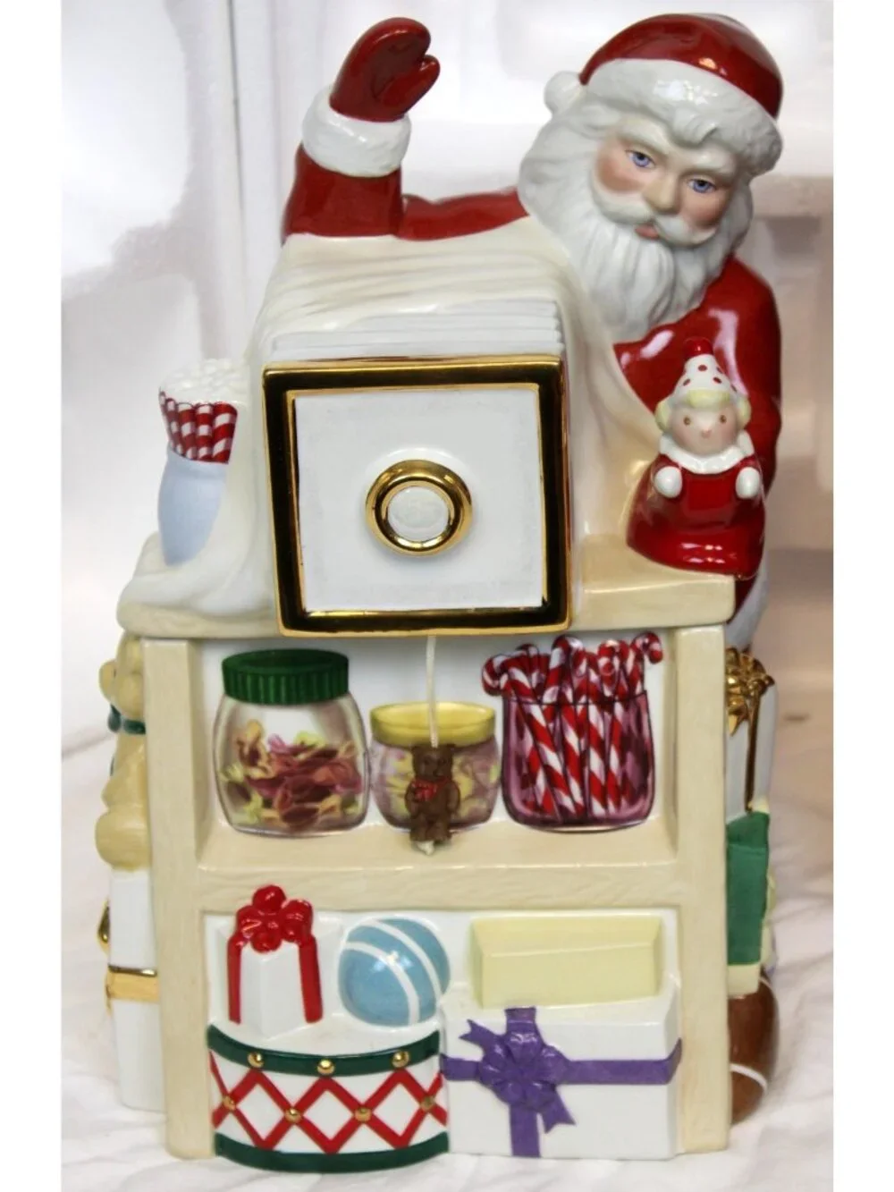 Lenox Santa Holiday Candy Cookie Jar Musical Photo Shot Ceramic Christmas Villag